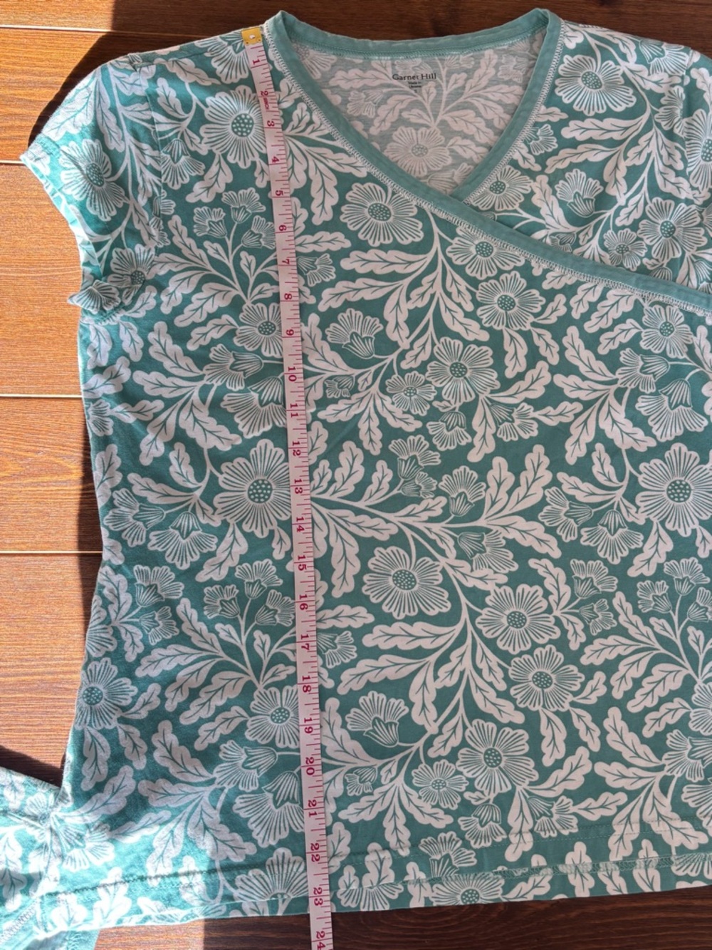Garnet Hill Asian Wrap Organic Cotton Shorty Pajama Set Floral Aqua Size Small - Picture 2 of 15